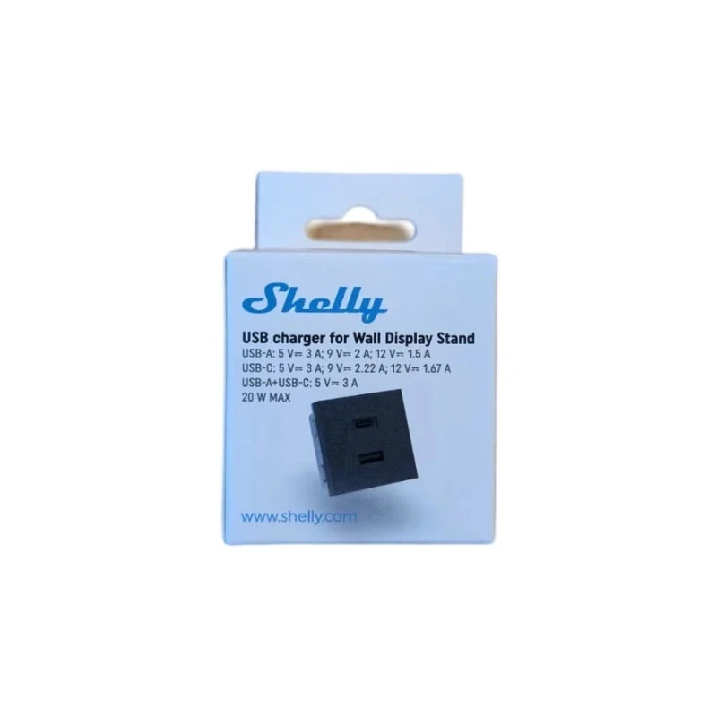 Shelly USB charger for wall Display Stand, Black | products/4519-shelly-usb-charger-for-wall-display-stand-svart-3.webp