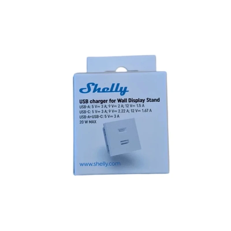 Shelly USB charger for wall Display Stand, White | products/4521-shelly-usb-charger-for-wall-display-stand-vit-3.webp